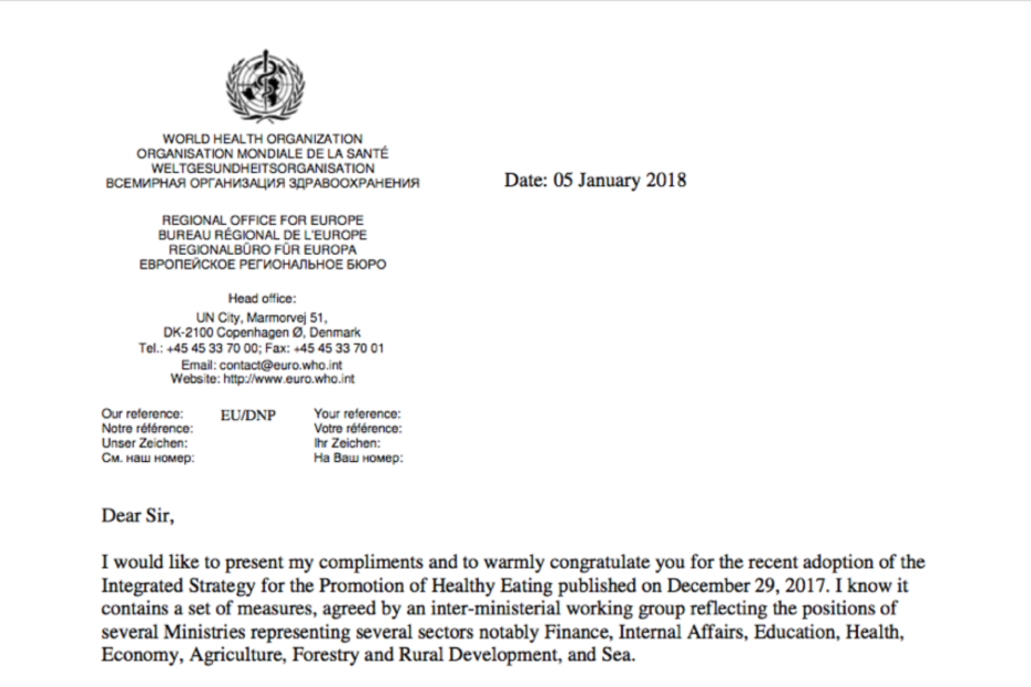 OMS felicita Portugal pela Estratégia Integrada para a Promoção da Alimentação Saudável (EIPAS) 3